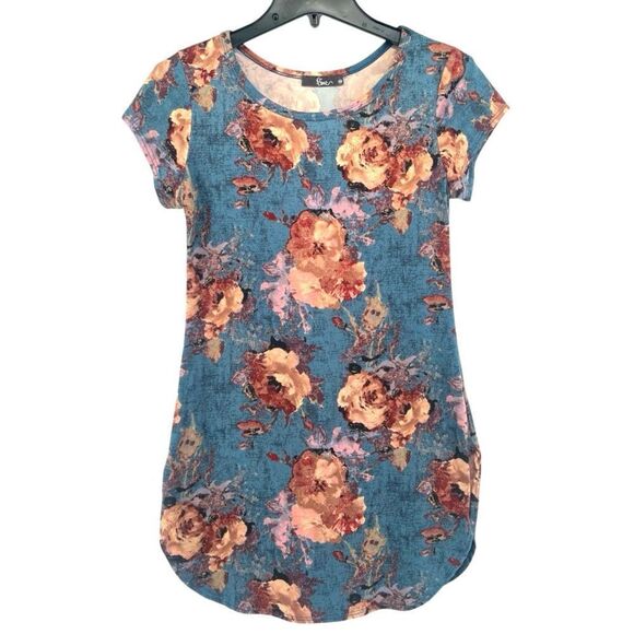 Pine Blue Pink Floral Tunic Top Medium Cottagecore Boho Romantic Y2K Style - Picture 11 of 11